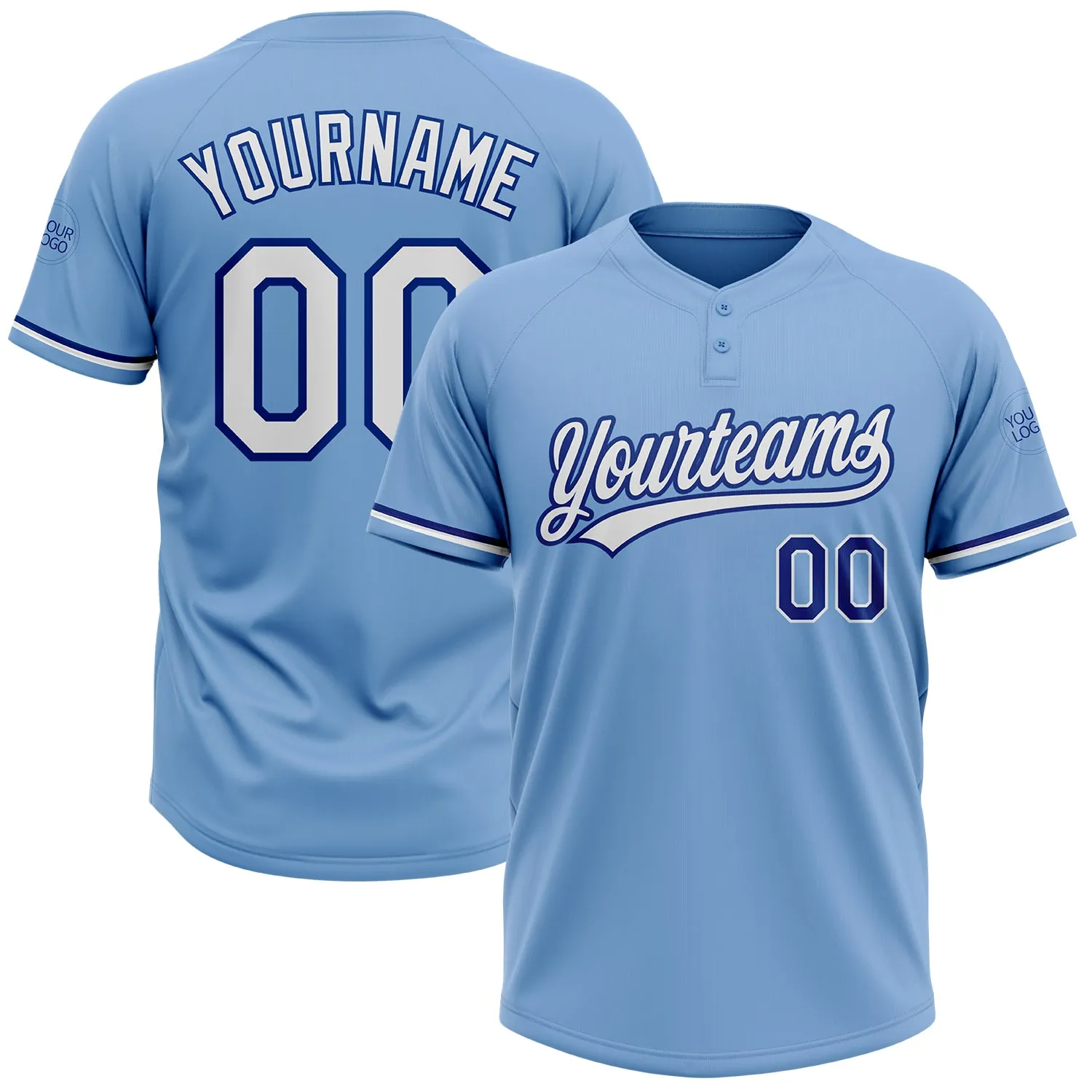 Custom Light Blue White-Royal Two-Button Unisex Softball Jersey