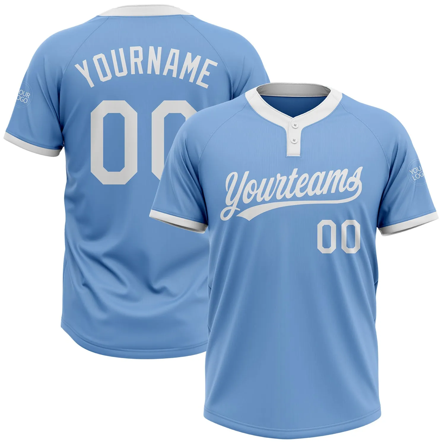 Custom Light Blue White Two-Button Unisex Softball Jersey