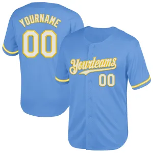 Custom Light Blue White-Yellow Mesh Authentic Throwback Baseball Jersey