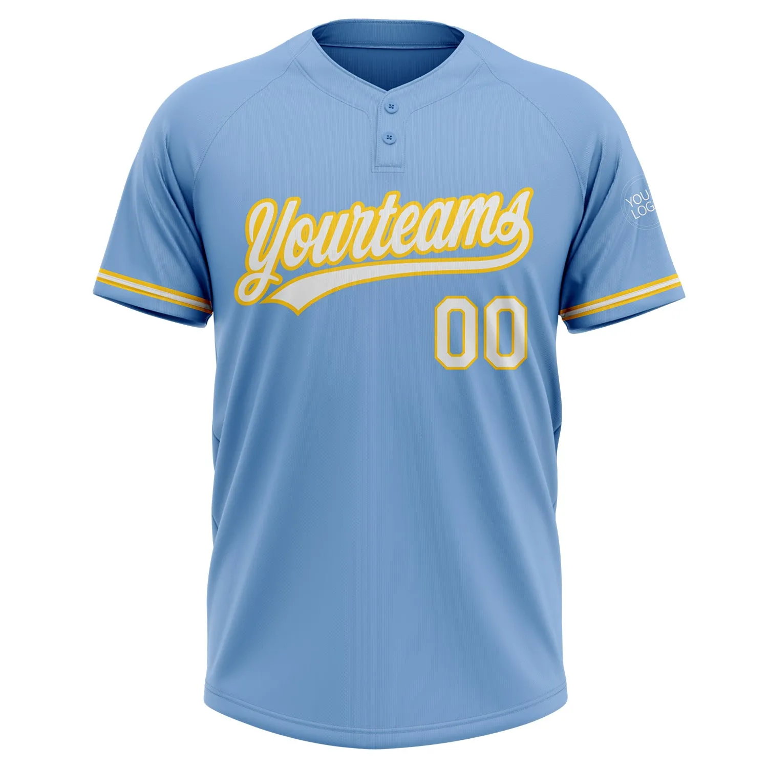 Custom Light Blue White-Yellow Two-Button Unisex Softball Jersey