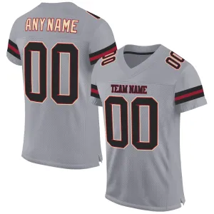 Custom Light Gray Black-Crimson Mesh Authentic Football Jersey