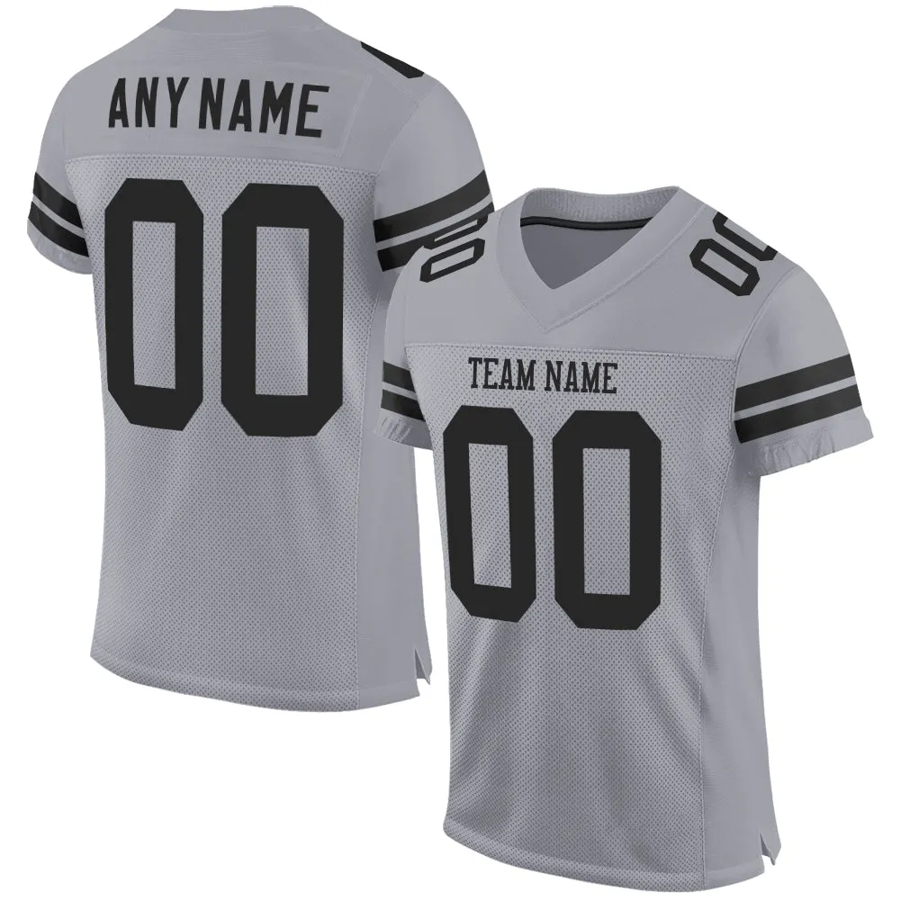 Custom Light Gray Black Mesh Authentic Football Jersey