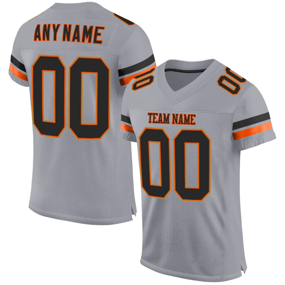 Custom Light Gray Black-Orange Mesh Authentic Football Jersey