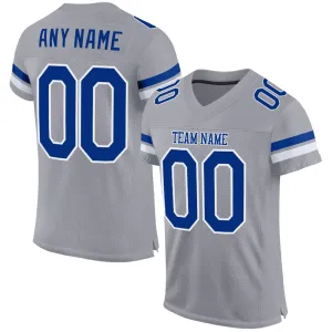 Custom Light Gray Royal-White Mesh Authentic Football Jersey