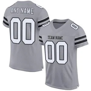 Custom Light Gray White-Black Mesh Authentic Football Jersey