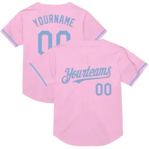 Custom Light Pink Light Blue Mesh Authentic Throwback Baseball Jersey