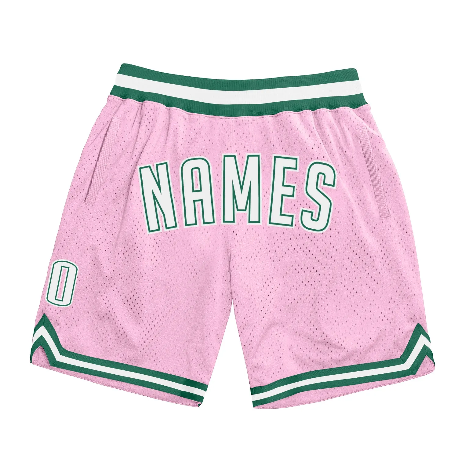 Custom Light Pink White-Kelly Green Authentic Throwback Basketball Shorts