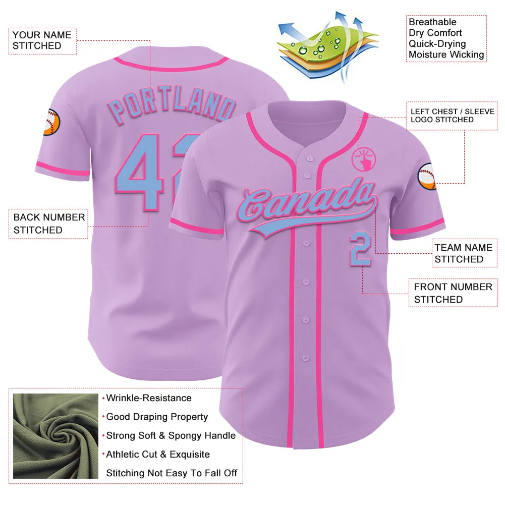 Custom Light Purple Light Blue-Pink Authentic Baseball Jersey