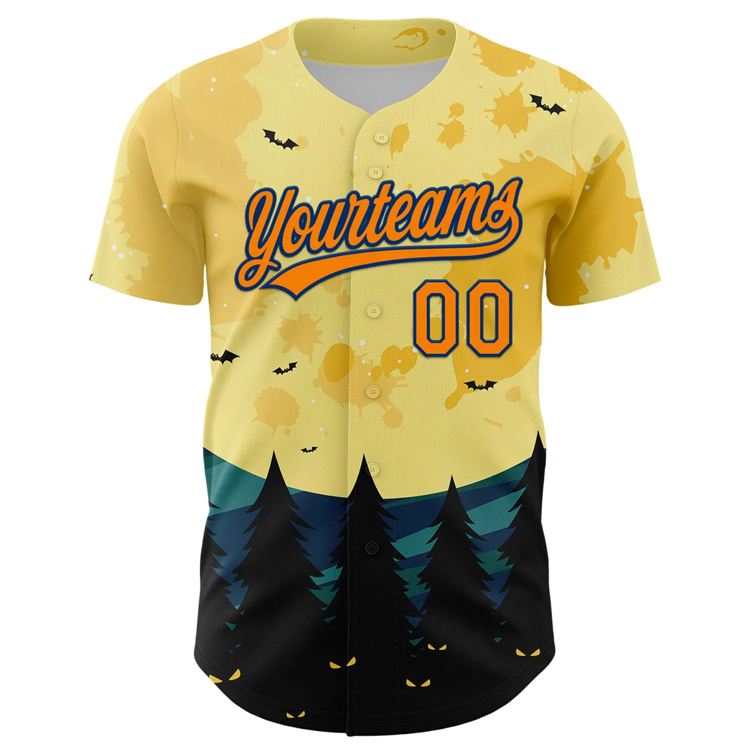 Custom Light Yellow Bay Orange-US Navy Blue 3D Pattern Halloween Authentic Baseball Jersey