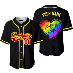 Custom Love Is Love LGBT Rainbow Heart Pride Color Baseball Jersey