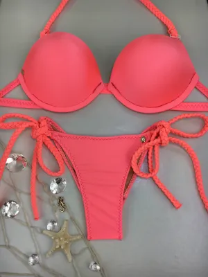 Custom made Coral Underwire Bra top with Braid tie string bottoms (any color request welcome)***(SUIT SOLD PER PIECE OR SET, price varies)