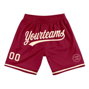 Custom Maroon Cream Authentic Throwback Basketball Shorts