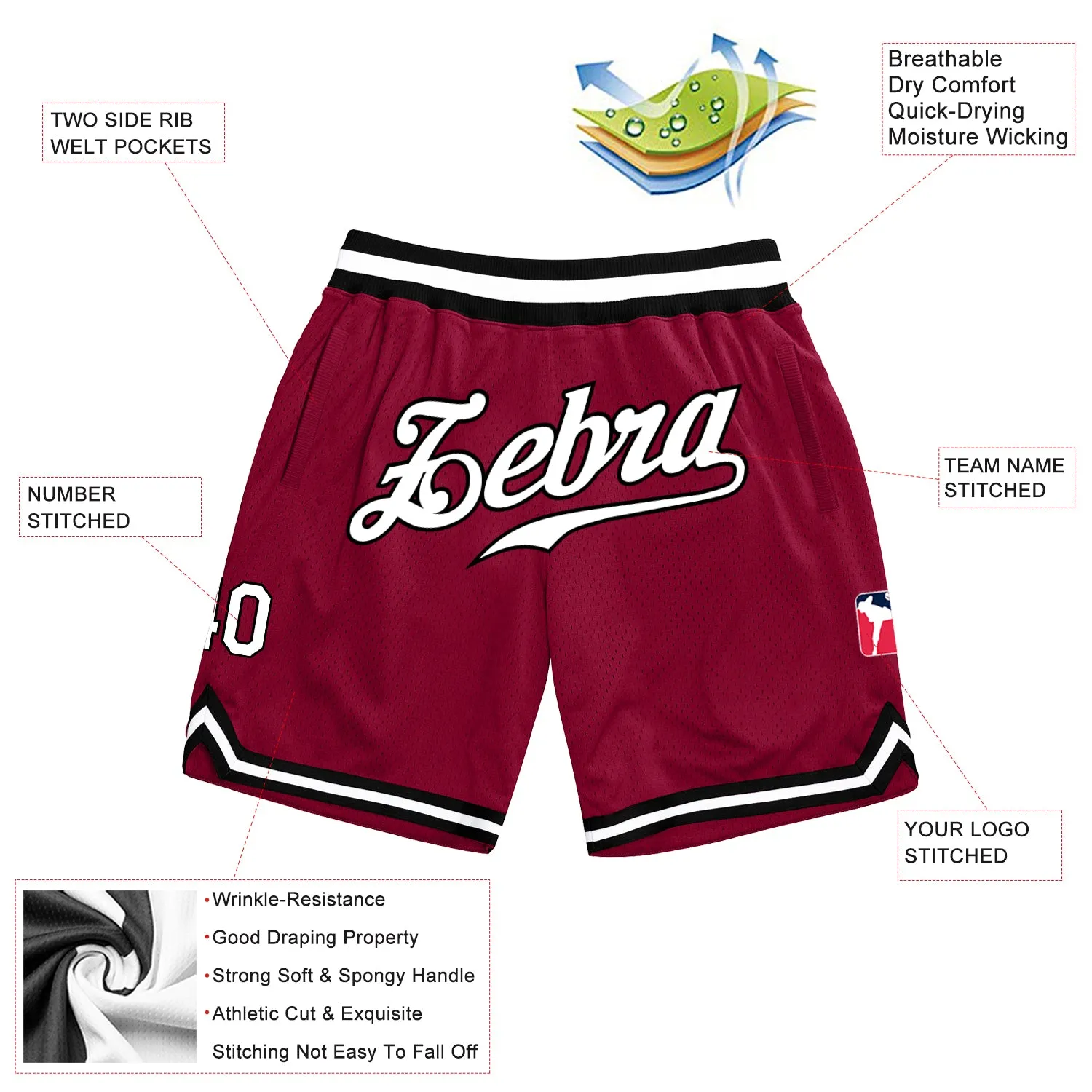 Custom Maroon White-Black Authentic Throwback Basketball Shorts