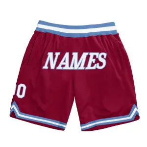 Custom Maroon White-Light Blue Authentic Throwback Basketball Shorts