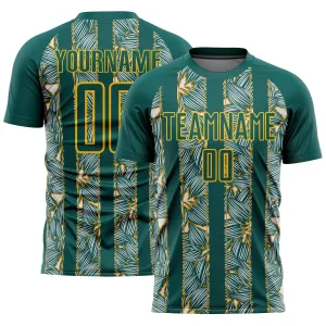 Custom Midnight Green Gold Flowers Sublimation Soccer Uniform Jersey