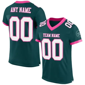 Custom Midnight Green White-Pink Mesh Authentic Football Jersey