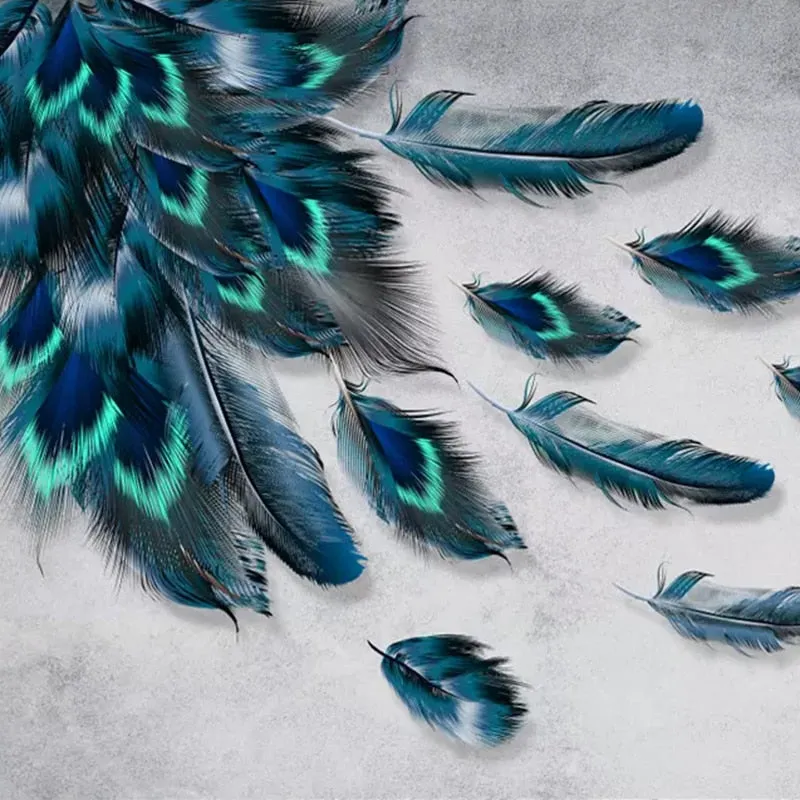 Custom Mural Wallpaper Fashion Colorful Hand Painted Feathers (㎡)