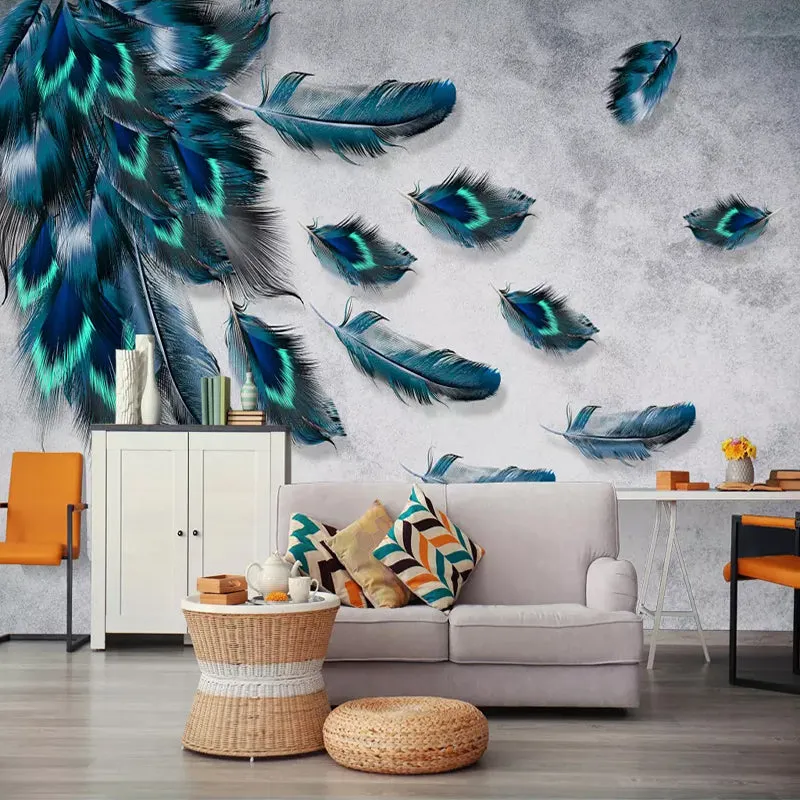 Custom Mural Wallpaper Fashion Colorful Hand Painted Feathers (㎡)