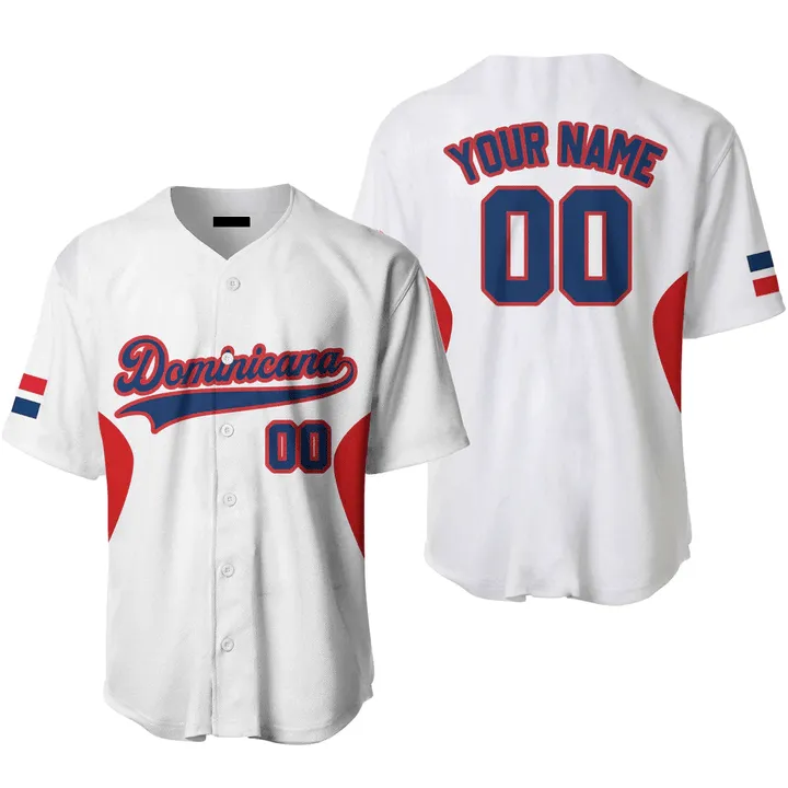 Custom Name Baseball Jerseys Dominicana White Blue Red, Idea Gift for Men & Women