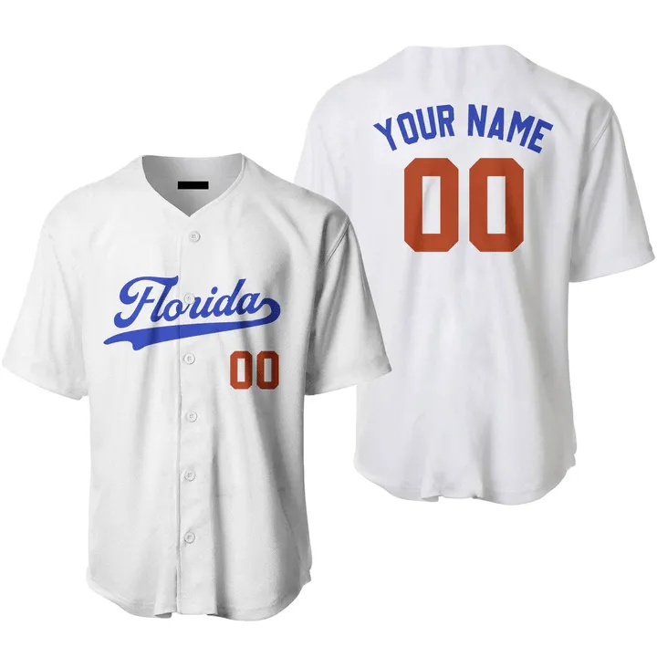 Custom Name Baseball Jerseys Florida White Blue, Idea Gift for Men & Women