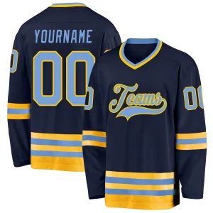 Custom Navy Light Blue-Gold Hockey Jersey