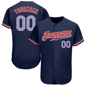 Custom Navy Light Blue-Red Authentic Baseball Jersey