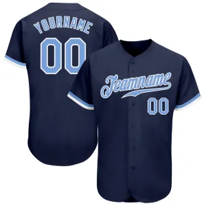 Custom Navy Light Blue-White Authentic Baseball Jersey