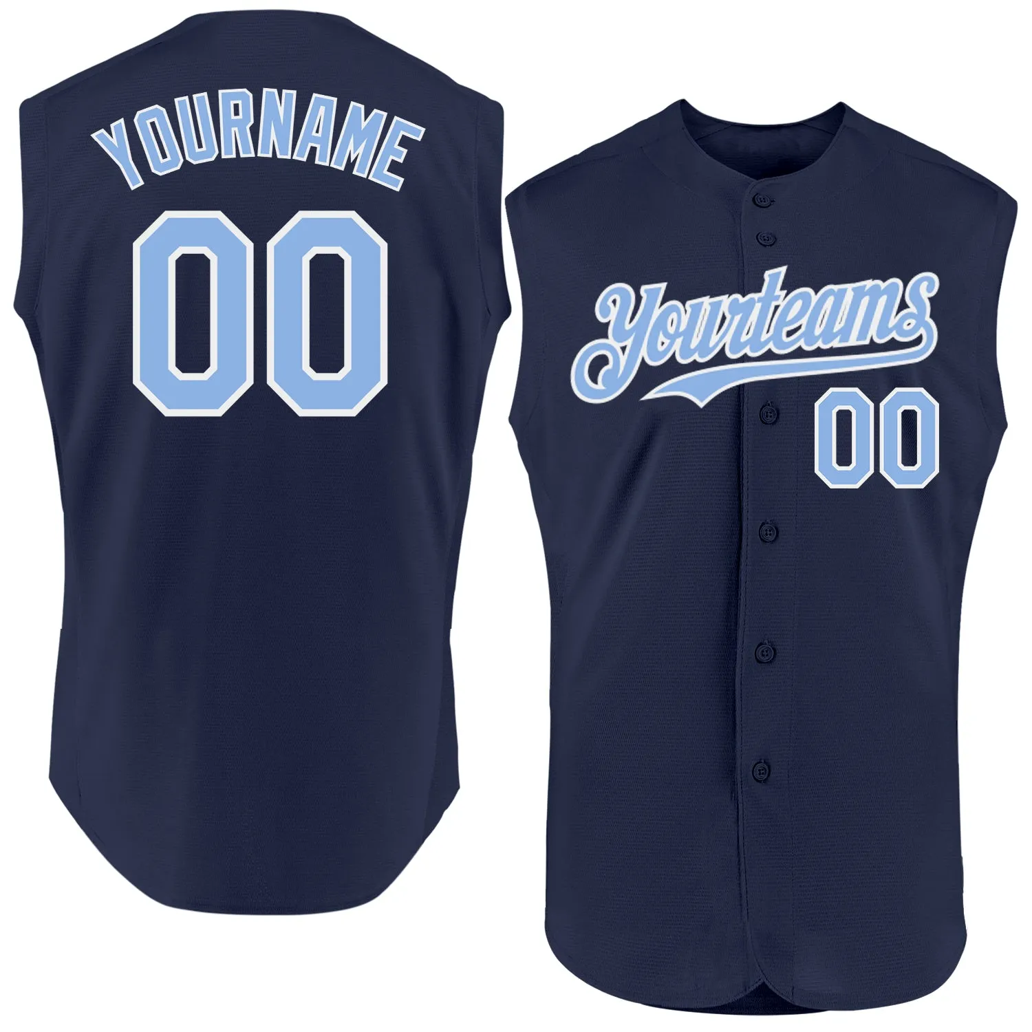 Custom Navy Light Blue-White Authentic Sleeveless Baseball Jersey