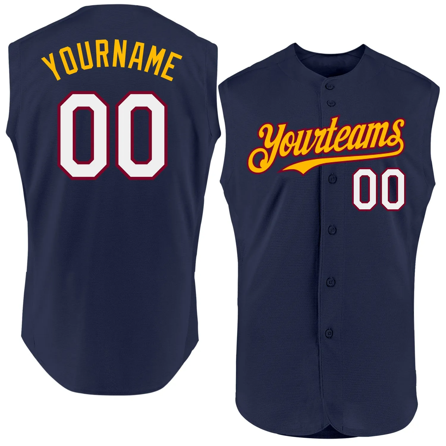 Custom Navy Maroon-Gold Authentic Sleeveless Baseball Jersey