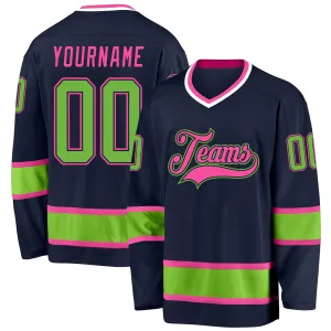 Custom Navy Neon Green-Pink Hockey Jersey