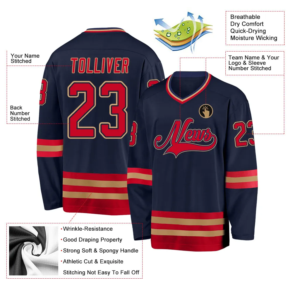 Custom Navy Red-Old Gold Hockey Jersey