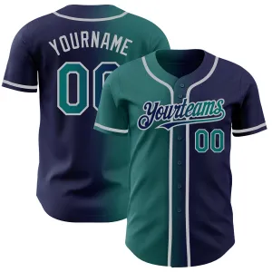 Custom Navy Teal-Gray Authentic Gradient Fashion Baseball Jersey