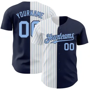 Custom Navy White-Light Blue Pinstripe Authentic Split Fashion Baseball Jersey