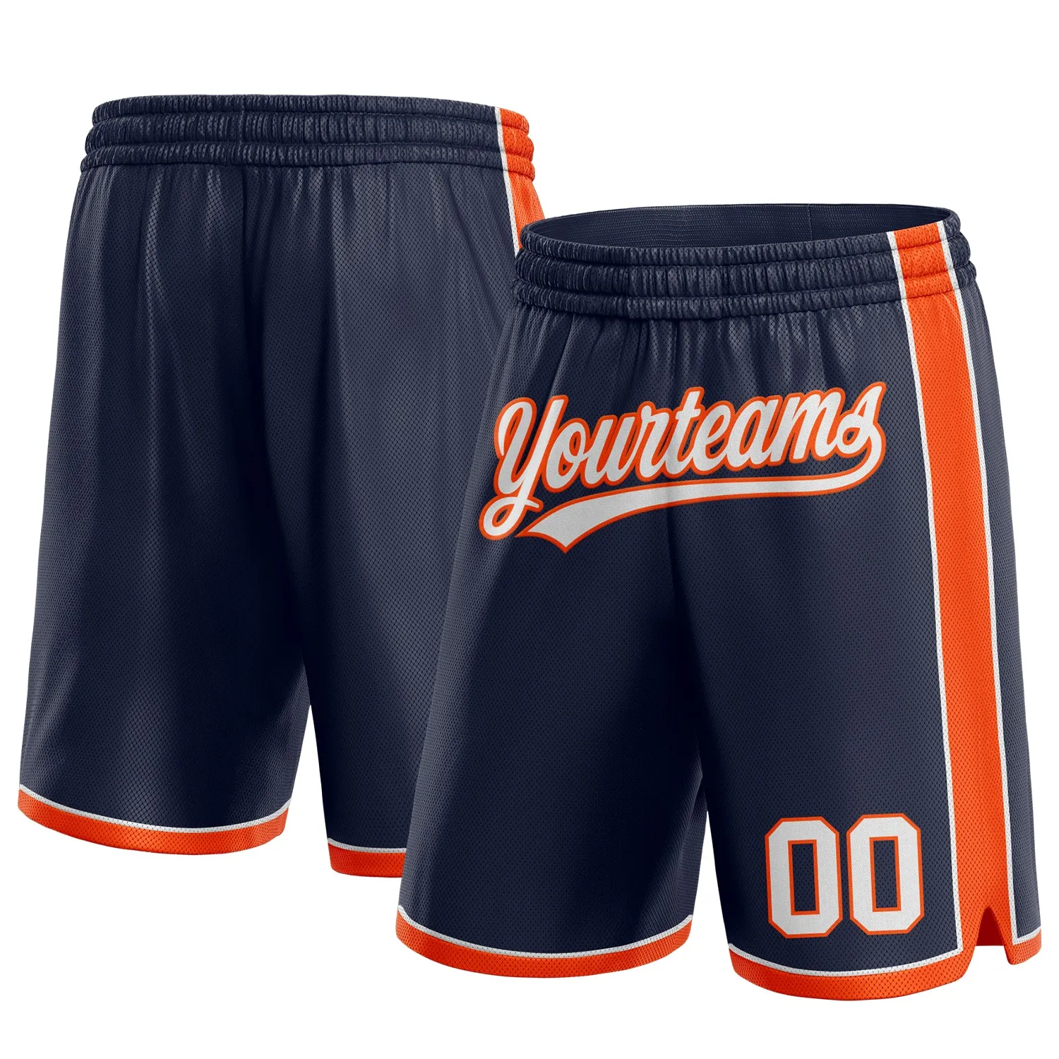 Custom Navy White-Orange Authentic Basketball Shorts