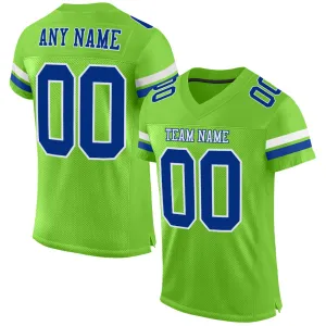 Custom Neon Green Royal-White Mesh Authentic Football Jersey