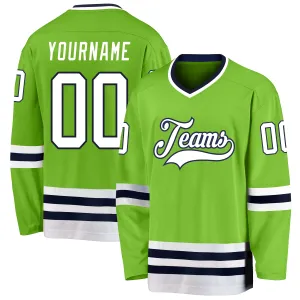 Custom Neon Green White-Navy Hockey Jersey