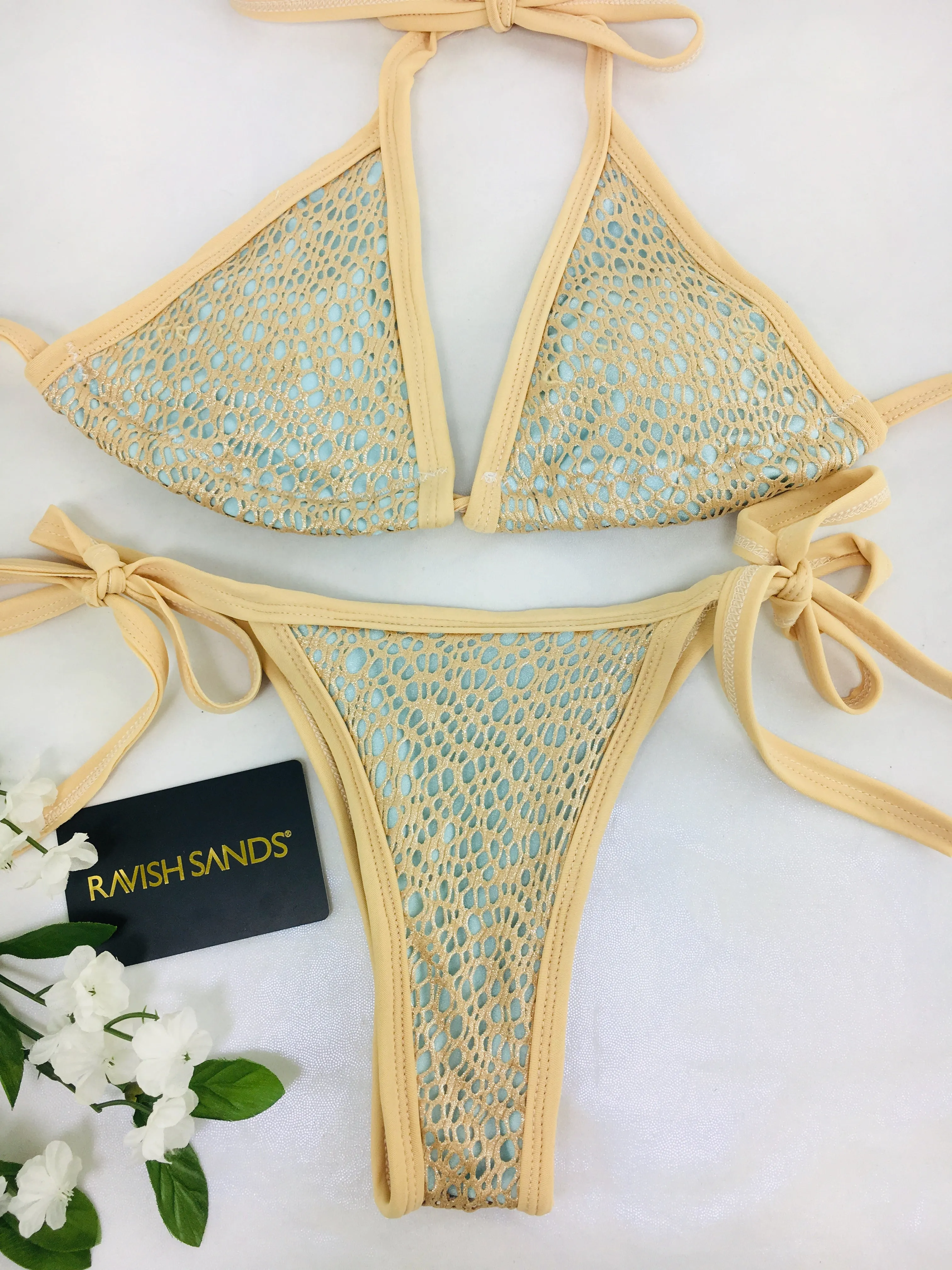 Custom  Nude/Baby blue netting Tie String Bikini ***(SUIT SOLD PER PIECE OR SET, price varies)