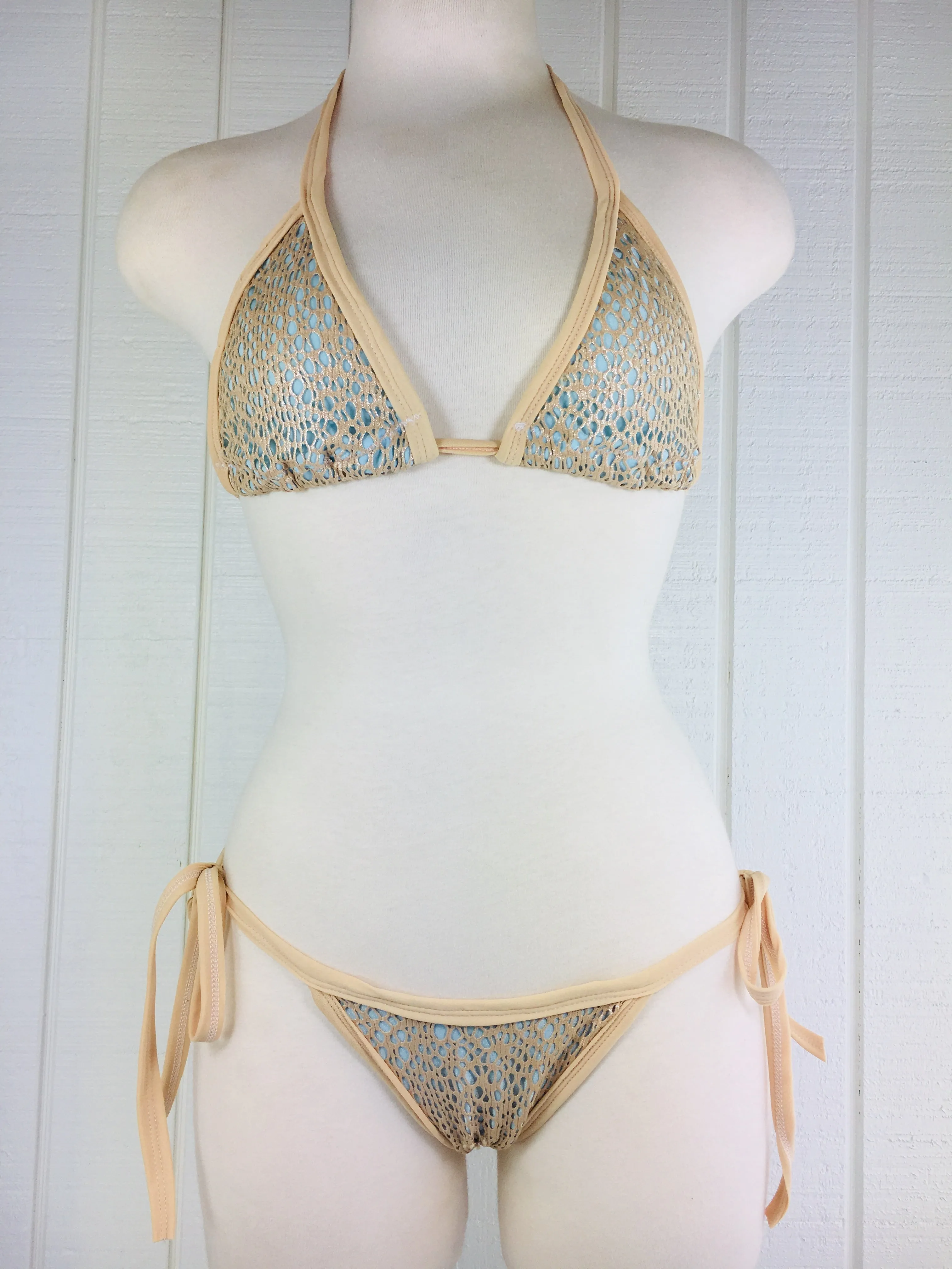 Custom  Nude/Baby blue netting Tie String Bikini ***(SUIT SOLD PER PIECE OR SET, price varies)