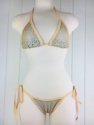 Custom  Nude/Baby blue netting Tie String Bikini ***(SUIT SOLD PER PIECE OR SET, price varies)