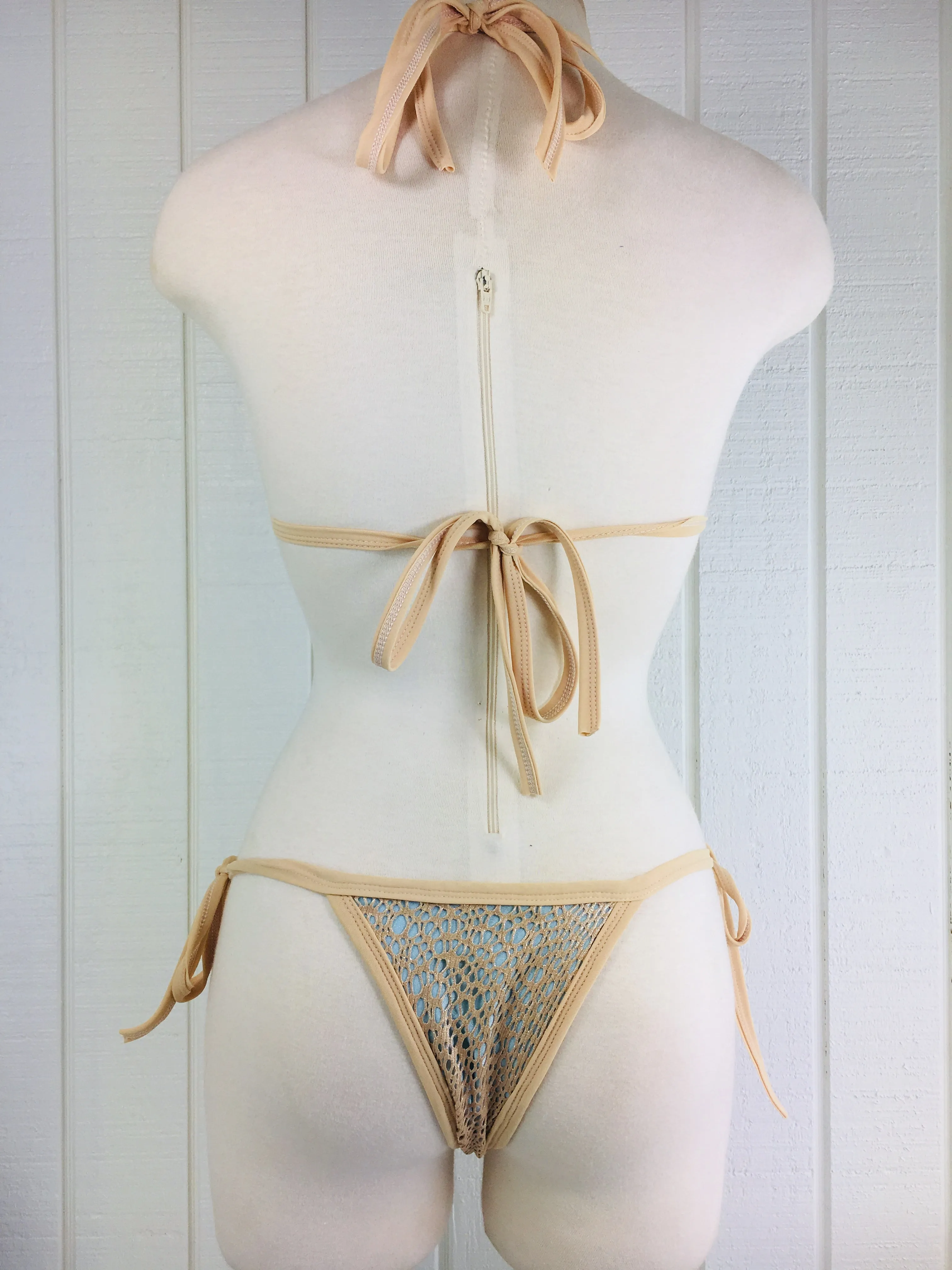 Custom  Nude/Baby blue netting Tie String Bikini ***(SUIT SOLD PER PIECE OR SET, price varies)