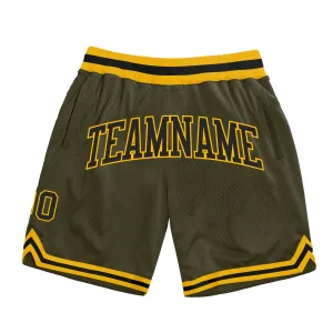 Custom Olive Black-Gold Authentic Throwback Salute To Service Basketball Shorts