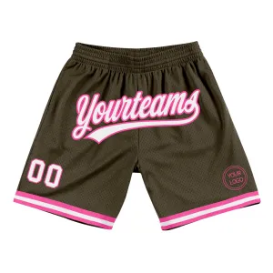 Custom Olive White-Pink Authentic Throwback Salute To Service Basketball Shorts