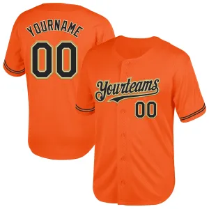 Custom Orange Black Cream-Old Gold Mesh Authentic Throwback Baseball Jersey