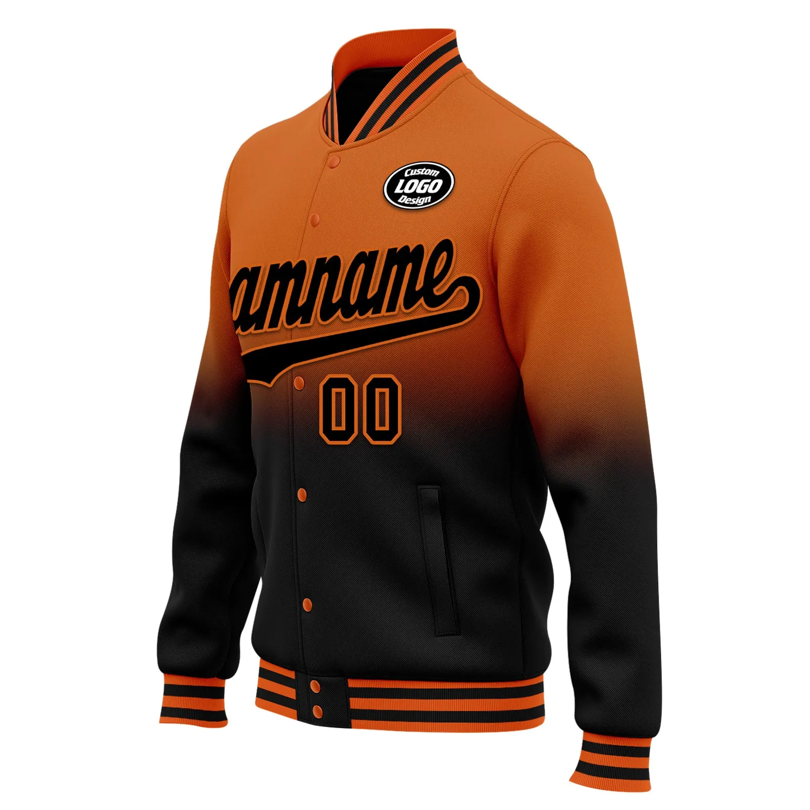 Custom Orange Black Fade Fashion Jacket Bomber Full-Snap Varsity Letterman Personalized Jacket FZ005-D020229-3