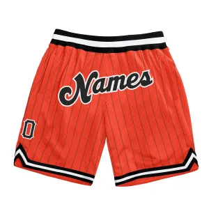 Custom Orange Black Pinstripe Black-White Authentic Basketball Shorts