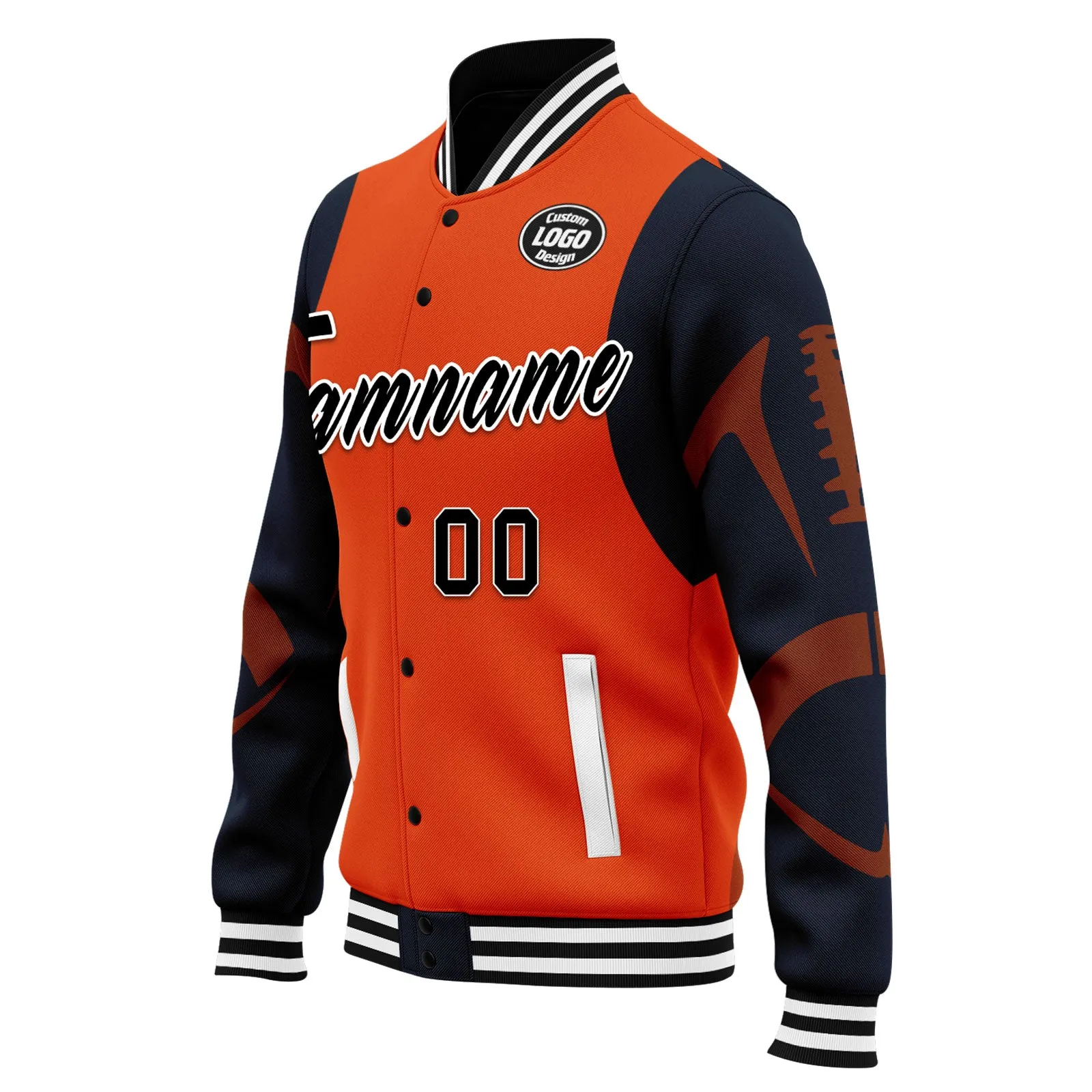 Custom Orange Chicago Jacket Bomber Full-Snap Varsity Letterman Personalized Jacket FZ005-D025004-7