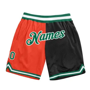 Custom Orange Kelly Green-Black Authentic Throwback Split Fashion Basketball Shorts