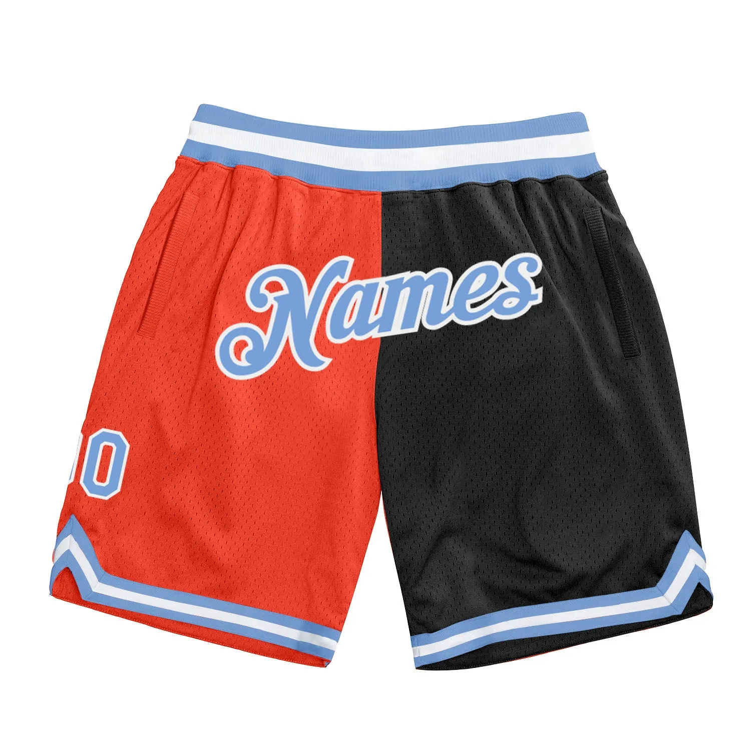 Custom Orange Light Blue-Black Authentic Throwback Split Fashion Basketball Shorts