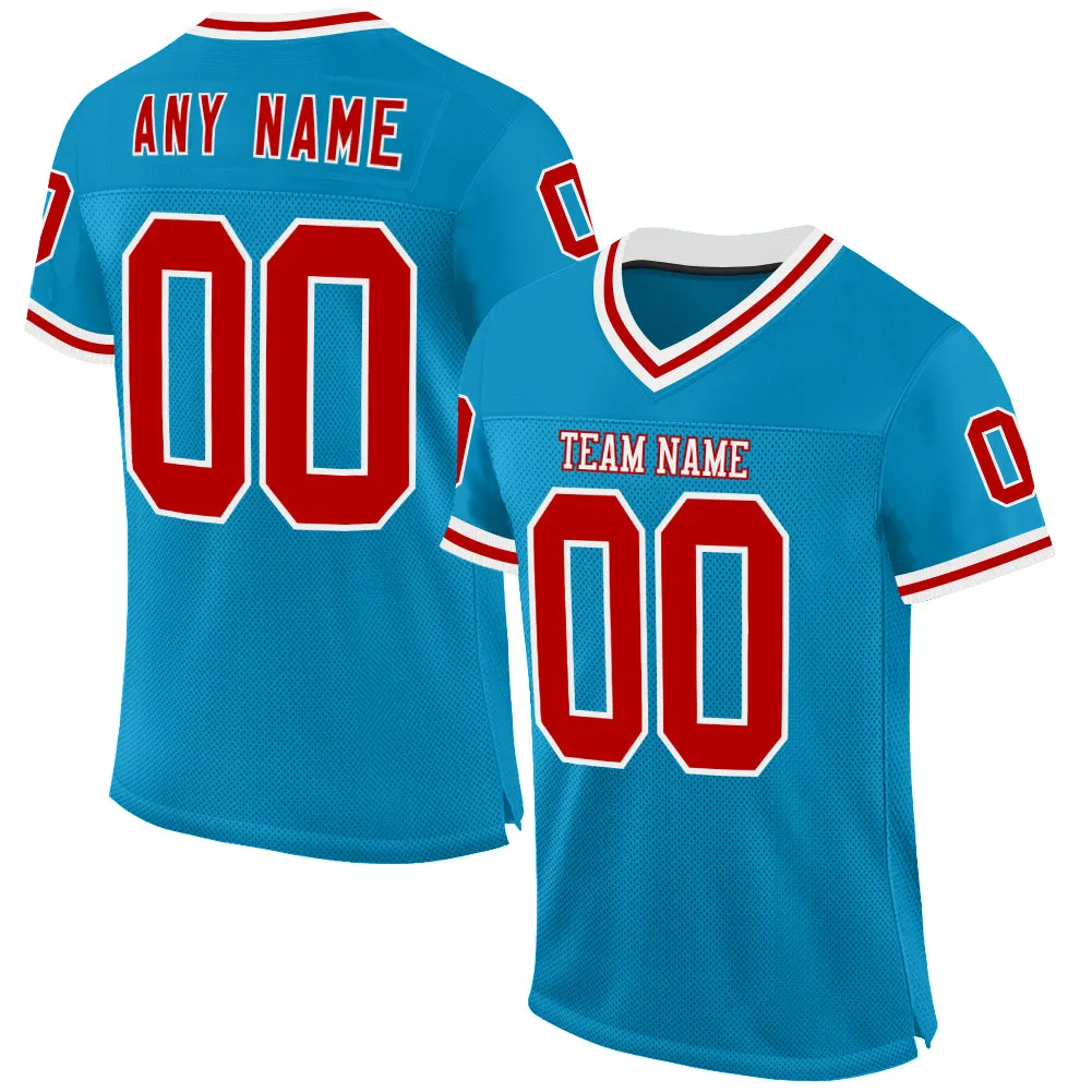 Custom Panther Blue Red-White Mesh Authentic Throwback Football Jersey