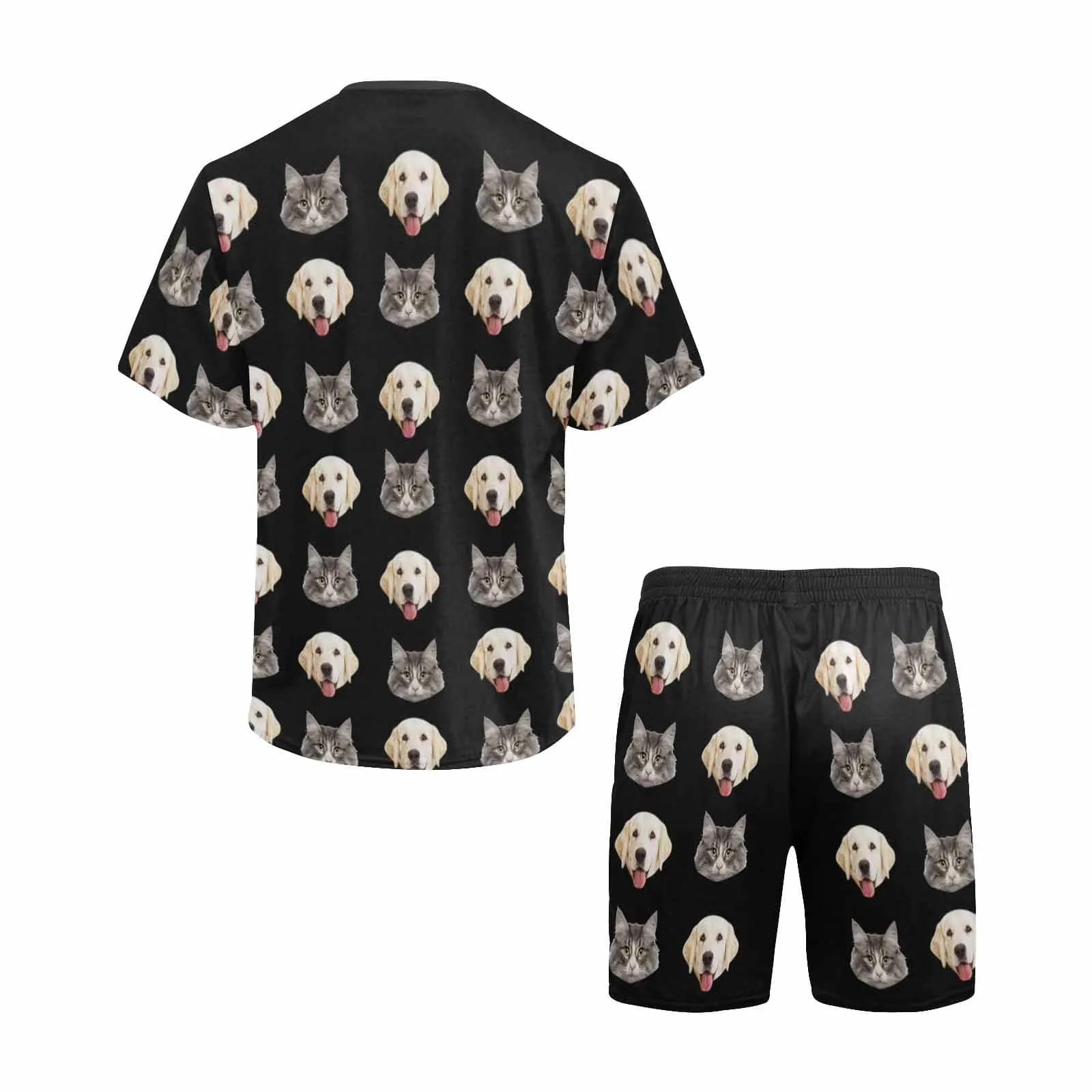 Custom Pet Face Couple Pajamas Personalized Dog&Cat Couple Matching Crew Neck Short Pajama Set